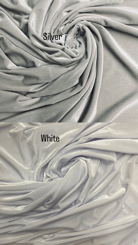Silver Stretch Velvet Fabric - Silver, 58"-60" Width