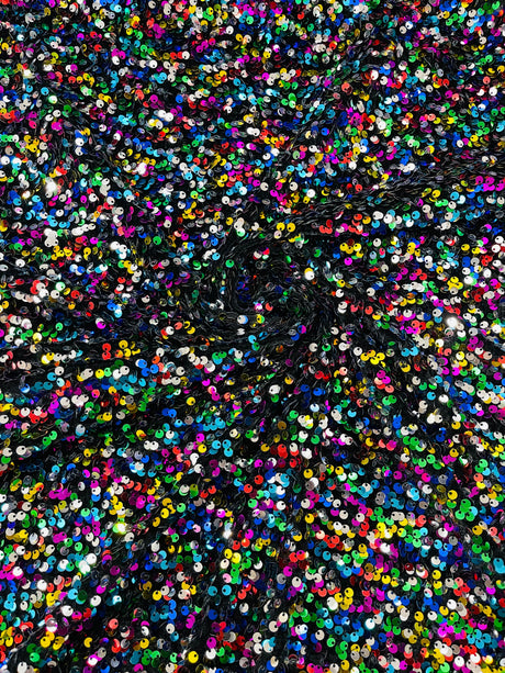 All-Over 5Mm Shiny Sequins Stretch Velvet Fabric - Sequins On Velvet, 54" Width (1 Yard)