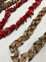 Ula Fala Necklace Fabric - Red, Brown, Blue, Hand-Painted, Large (1 Piece)
