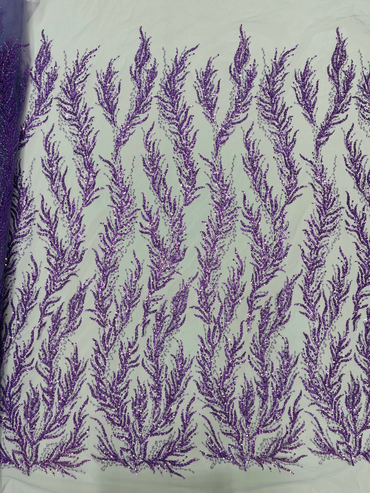Vine Beaded Lace On Mesh Beaded Lace Fabric - Light Blue, White, Hunter Green, Nude, Clear Pink, Gold, Lavender, 54" Width (1 Yard)