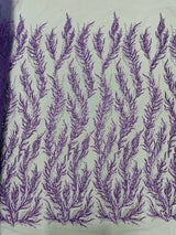 Vine Beaded Lace On Mesh Beaded Lace Fabric - Light Blue, White, Hunter Green, Nude, Clear Pink, Gold, Lavender, 54" Width (1 Yard)