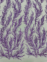 Vine Beaded Lace On Mesh Beaded Lace Fabric - Light Blue, White, Hunter Green, Nude, Clear Pink, Gold, Lavender, 54" Width (1 Yard)