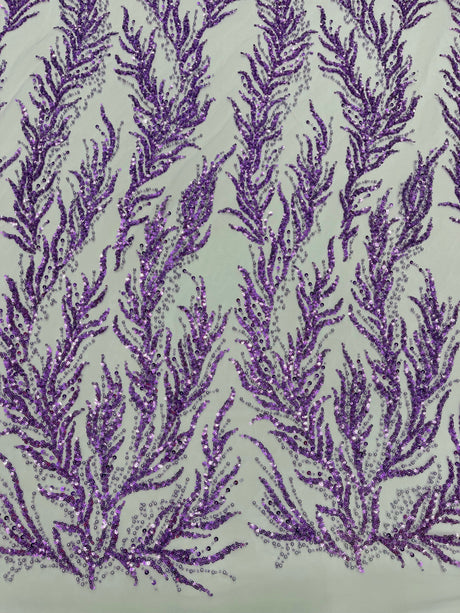 Vine Beaded Lace On Mesh Beaded Lace Fabric - Light Blue, White, Hunter Green, Nude, Clear Pink, Gold, Lavender, 54" Width (1 Yard)
