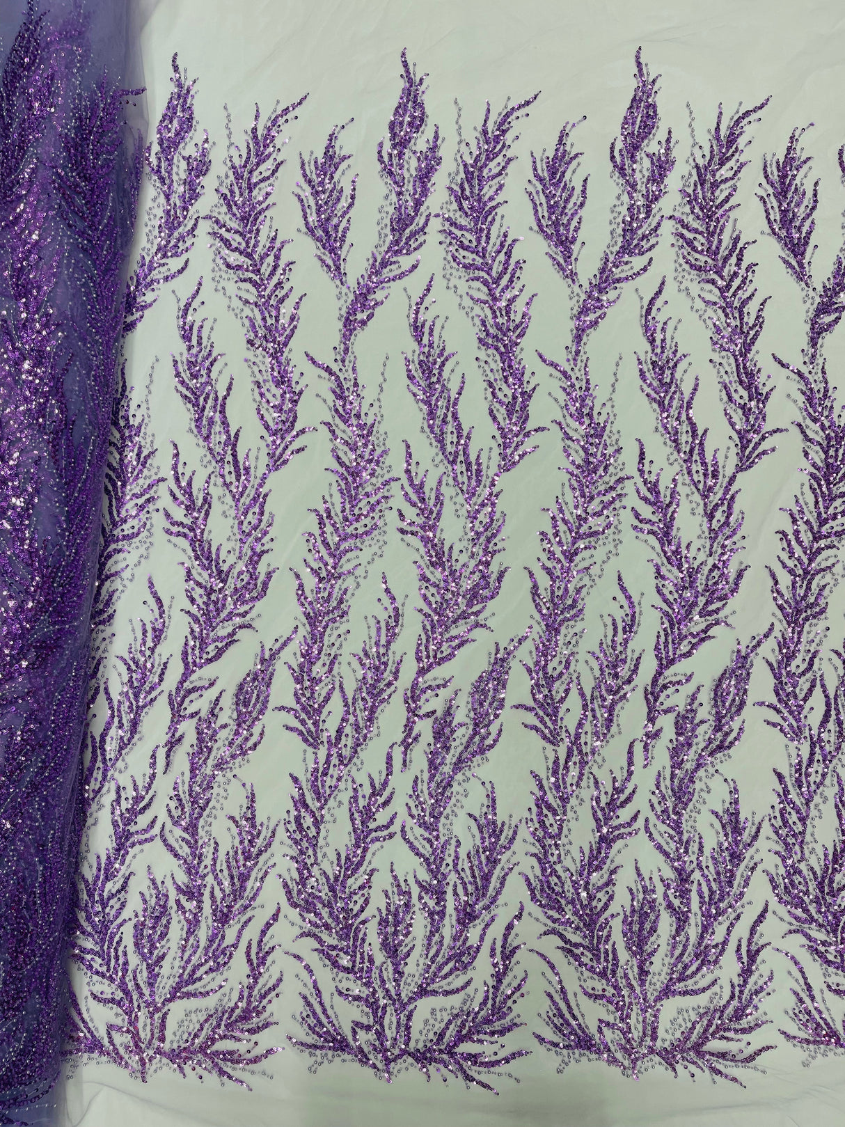 Vine Beaded Lace On Mesh Beaded Lace Fabric - Light Blue, White, Hunter Green, Nude, Clear Pink, Gold, Lavender, 54" Width (1 Yard)