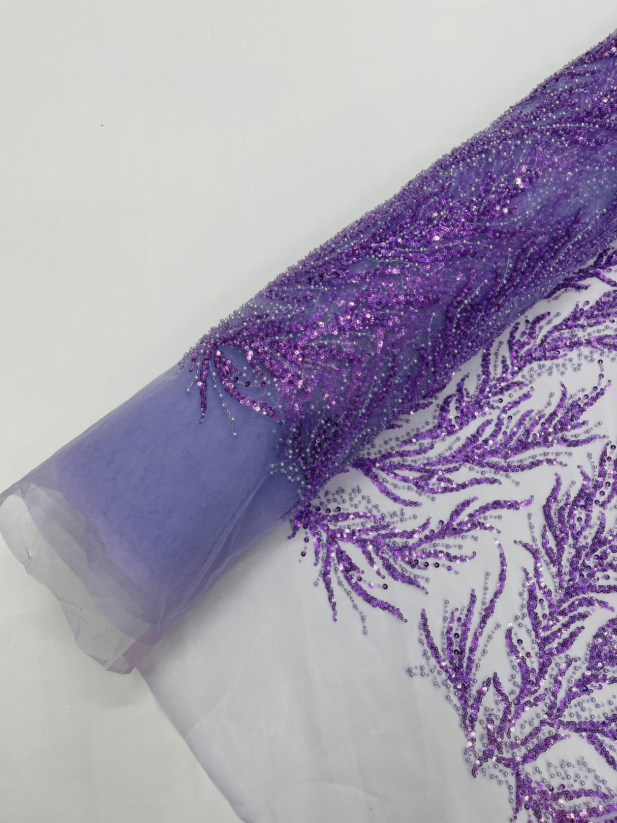 Vine Beaded Lace On Mesh Beaded Lace Fabric - Light Blue, White, Hunter Green, Nude, Clear Pink, Gold, Lavender, 54" Width (1 Yard)