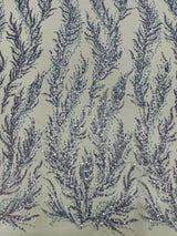 Vine Beaded Lace On Mesh Beaded Lace Fabric - Light Blue, White, Hunter Green, Nude, Clear Pink, Gold, Lavender, 54" Width (1 Yard)