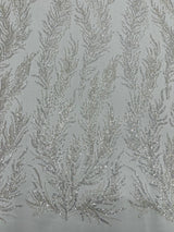 Vine Beaded Lace On Mesh Beaded Lace Fabric - Light Blue, White, Hunter Green, Nude, Clear Pink, Gold, Lavender, 54" Width (1 Yard)