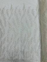 Vine Beaded Lace On Mesh Beaded Lace Fabric - Light Blue, White, Hunter Green, Nude, Clear Pink, Gold, Lavender, 54" Width (1 Yard)