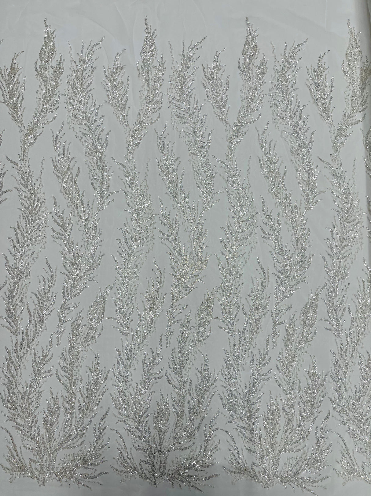 Vine Beaded Lace On Mesh Beaded Lace Fabric - Light Blue, White, Hunter Green, Nude, Clear Pink, Gold, Lavender, 54" Width (1 Yard)