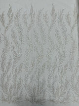 Vine Beaded Lace On Mesh Beaded Lace Fabric - Light Blue, White, Hunter Green, Nude, Clear Pink, Gold, Lavender, 54" Width (1 Yard)