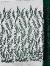 Vine Beaded Lace On Mesh Beaded Lace Fabric - Light Blue, White, Hunter Green, Nude, Clear Pink, Gold, Lavender, 54" Width (1 Yard)