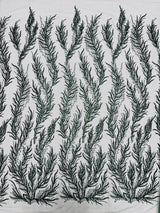 Vine Beaded Lace On Mesh Beaded Lace Fabric - Light Blue, White, Hunter Green, Nude, Clear Pink, Gold, Lavender, 54" Width (1 Yard)
