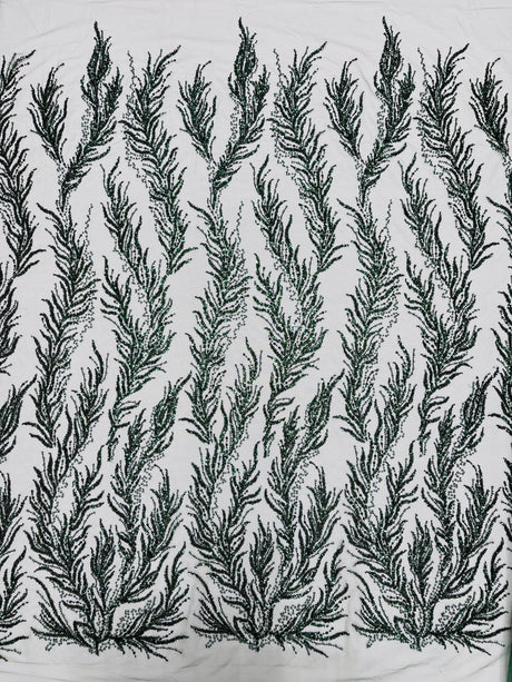 Vine Beaded Lace On Mesh Beaded Lace Fabric - Light Blue, White, Hunter Green, Nude, Clear Pink, Gold, Lavender, 54" Width (1 Yard)