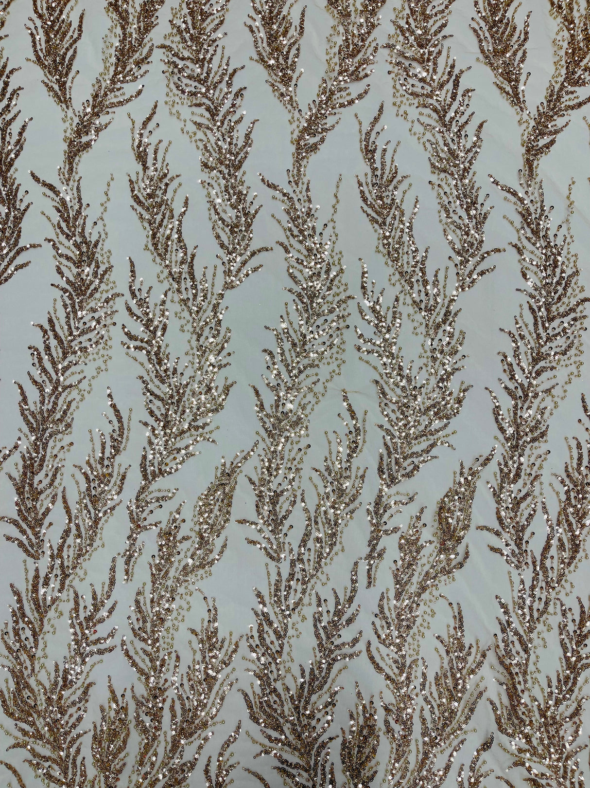 Vine Beaded Lace On Mesh Beaded Lace Fabric - Light Blue, White, Hunter Green, Nude, Clear Pink, Gold, Lavender, 54" Width (1 Yard)