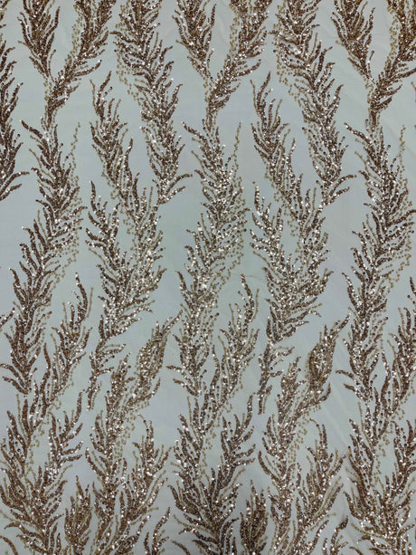 Vine Beaded Lace On Mesh Beaded Lace Fabric - Light Blue, White, Hunter Green, Nude, Clear Pink, Gold, Lavender, 54" Width (1 Yard)