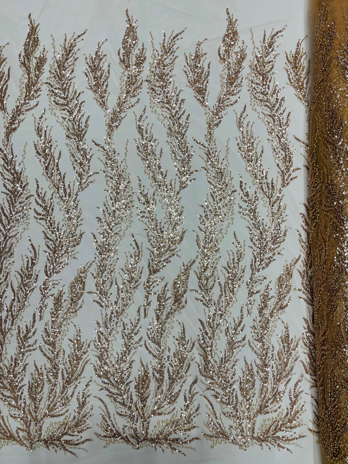 Vine Beaded Lace On Mesh Beaded Lace Fabric - Light Blue, White, Hunter Green, Nude, Clear Pink, Gold, Lavender, 54" Width (1 Yard)