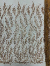 Vine Beaded Lace On Mesh Beaded Lace Fabric - Light Blue, White, Hunter Green, Nude, Clear Pink, Gold, Lavender, 54" Width (1 Yard)