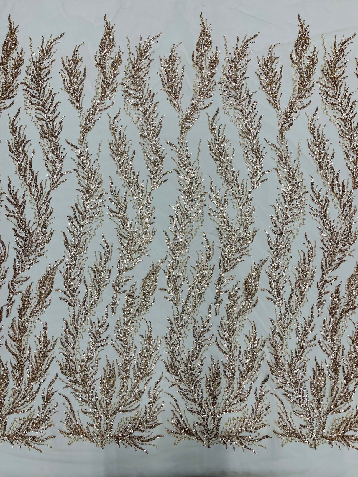 Vine Beaded Lace On Mesh Beaded Lace Fabric - Light Blue, White, Hunter Green, Nude, Clear Pink, Gold, Lavender, 54" Width (1 Yard)