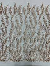Vine Beaded Lace On Mesh Beaded Lace Fabric - Light Blue, White, Hunter Green, Nude, Clear Pink, Gold, Lavender, 54" Width (1 Yard)