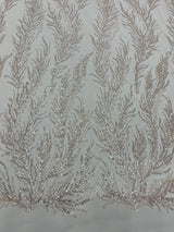 Vine Beaded Lace On Mesh Beaded Lace Fabric - Light Blue, White, Hunter Green, Nude, Clear Pink, Gold, Lavender, 54" Width (1 Yard)