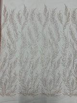 Vine Beaded Lace On Mesh Beaded Lace Fabric - Light Blue, White, Hunter Green, Nude, Clear Pink, Gold, Lavender, 54" Width (1 Yard)