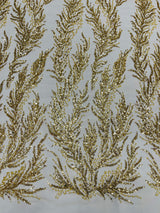 Vine Beaded Lace On Mesh Beaded Lace Fabric - Light Blue, White, Hunter Green, Nude, Clear Pink, Gold, Lavender, 54" Width (1 Yard)