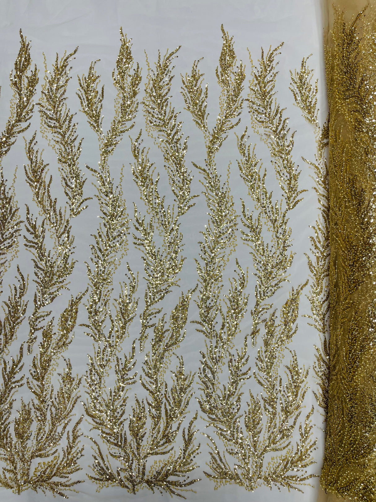 Vine Beaded Lace On Mesh Beaded Lace Fabric - Light Blue, White, Hunter Green, Nude, Clear Pink, Gold, Lavender, 54" Width (1 Yard)