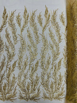 Vine Beaded Lace On Mesh Beaded Lace Fabric - Light Blue, White, Hunter Green, Nude, Clear Pink, Gold, Lavender, 54" Width (1 Yard)