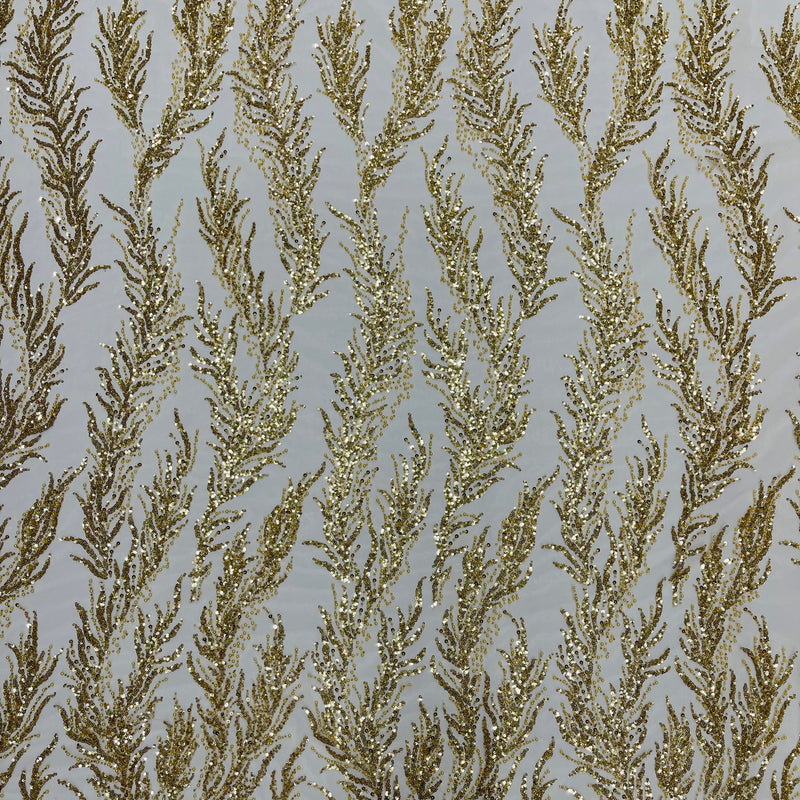 Vine Beaded Lace On Mesh Beaded Lace Fabric - Light Blue, White, Hunter Green, Nude, Clear Pink, Gold, Lavender, 54" Width (1 Yard)