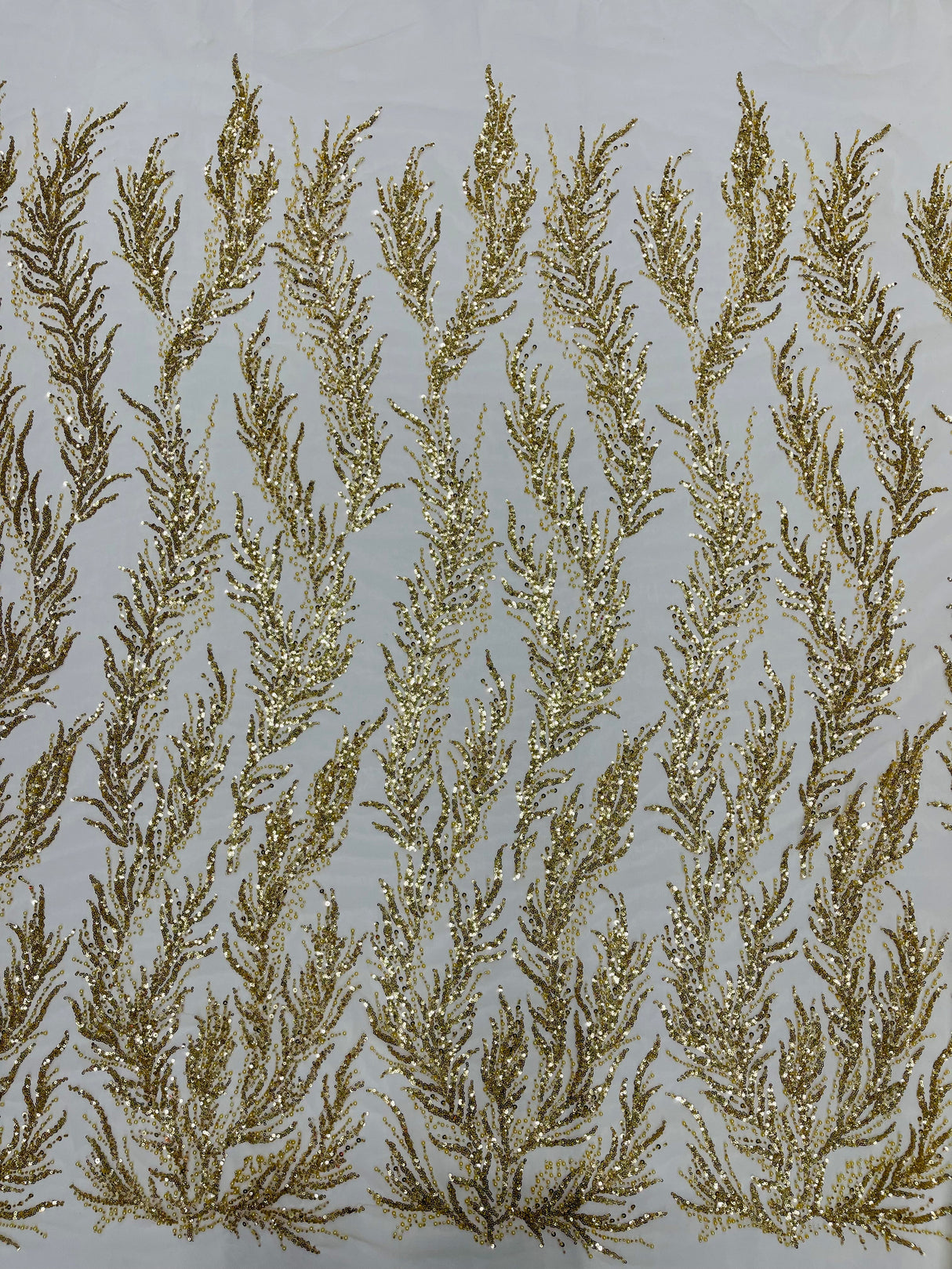 Vine Beaded Lace On Mesh Beaded Lace Fabric - Light Blue, White, Hunter Green, Nude, Clear Pink, Gold, Lavender, 54" Width (1 Yard)