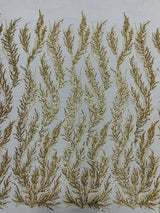 Vine Beaded Lace On Mesh Beaded Lace Fabric - Light Blue, White, Hunter Green, Nude, Clear Pink, Gold, Lavender, 54" Width (1 Yard)