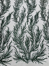 Vine Beaded Lace On Mesh Beaded Lace Fabric - Light Blue, White, Hunter Green, Nude, Clear Pink, Gold, Lavender, 54" Width (1 Yard)