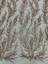 Vine Beaded Lace On Mesh Beaded Lace Fabric - Light Blue, White, Hunter Green, Nude, Clear Pink, Gold, Lavender, 54" Width (1 Yard)