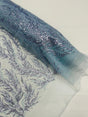 Vine Beaded Lace On Mesh Beaded Lace Fabric - Light Blue, White, Hunter Green, Nude, Clear Pink, Gold, Lavender, 54" Width (1 Yard)