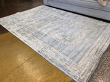 KAI 302 Polyester Fabric - Cream Geometric Blue, Silver, Charcoal Accents, High-Low Texture (1 Unit)