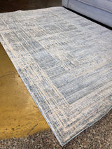 KAI 302 Polyester Fabric - Cream Geometric Blue, Silver, Charcoal Accents, High-Low Texture (1 Unit)