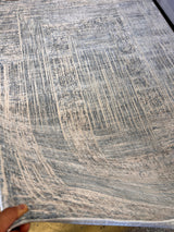 KAI 302 Polyester Fabric - Cream Geometric Blue, Silver, Charcoal Accents, High-Low Texture (1 Unit)