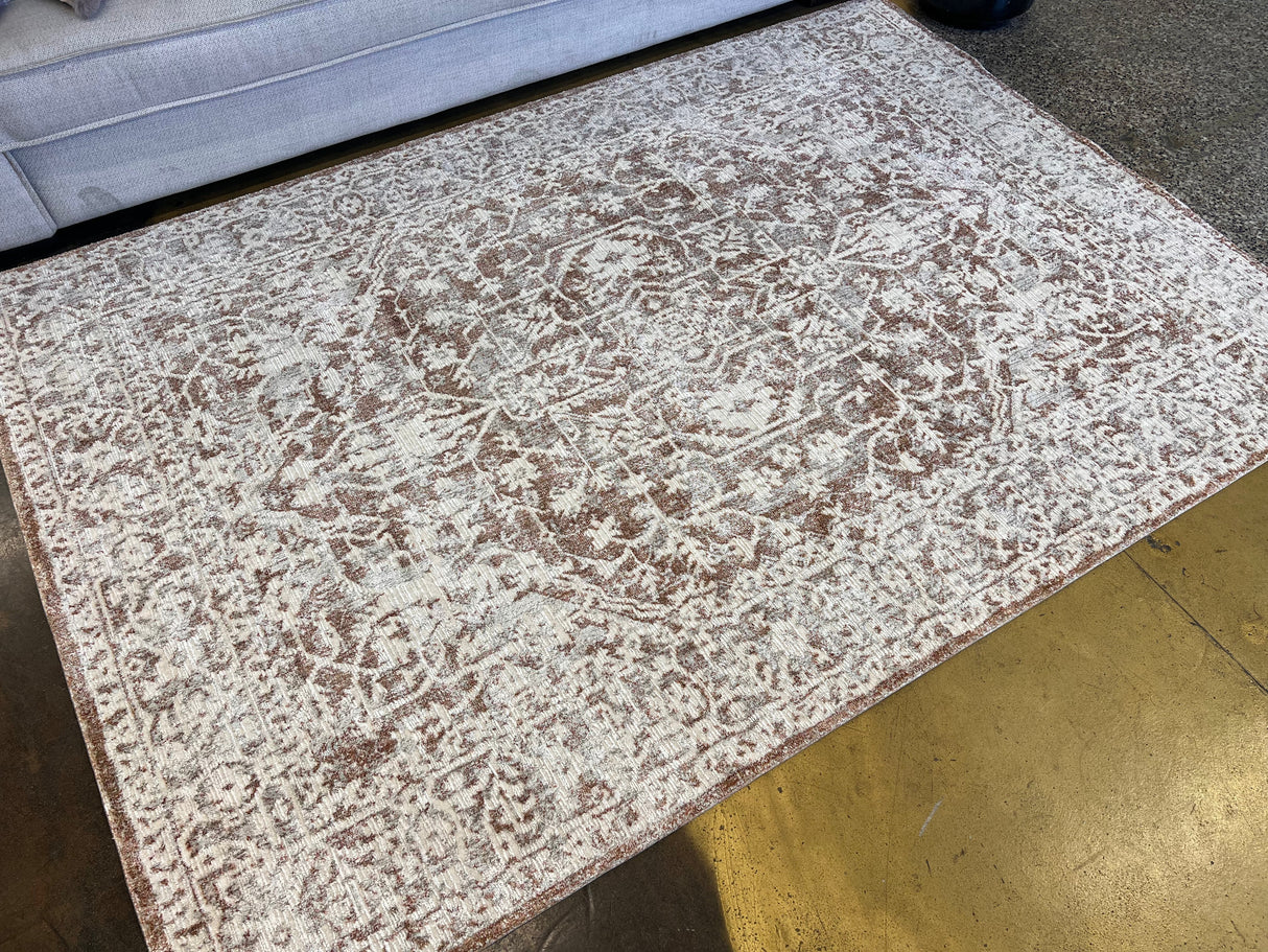 KAI 300 Polyester Rug - Cream Base, Textured Brick-Toned Oriental Motif, Grey Highlights, 5' 3" X 7' 4", 7' 9" X 10' 9", 10' X 13' (1 Unit)