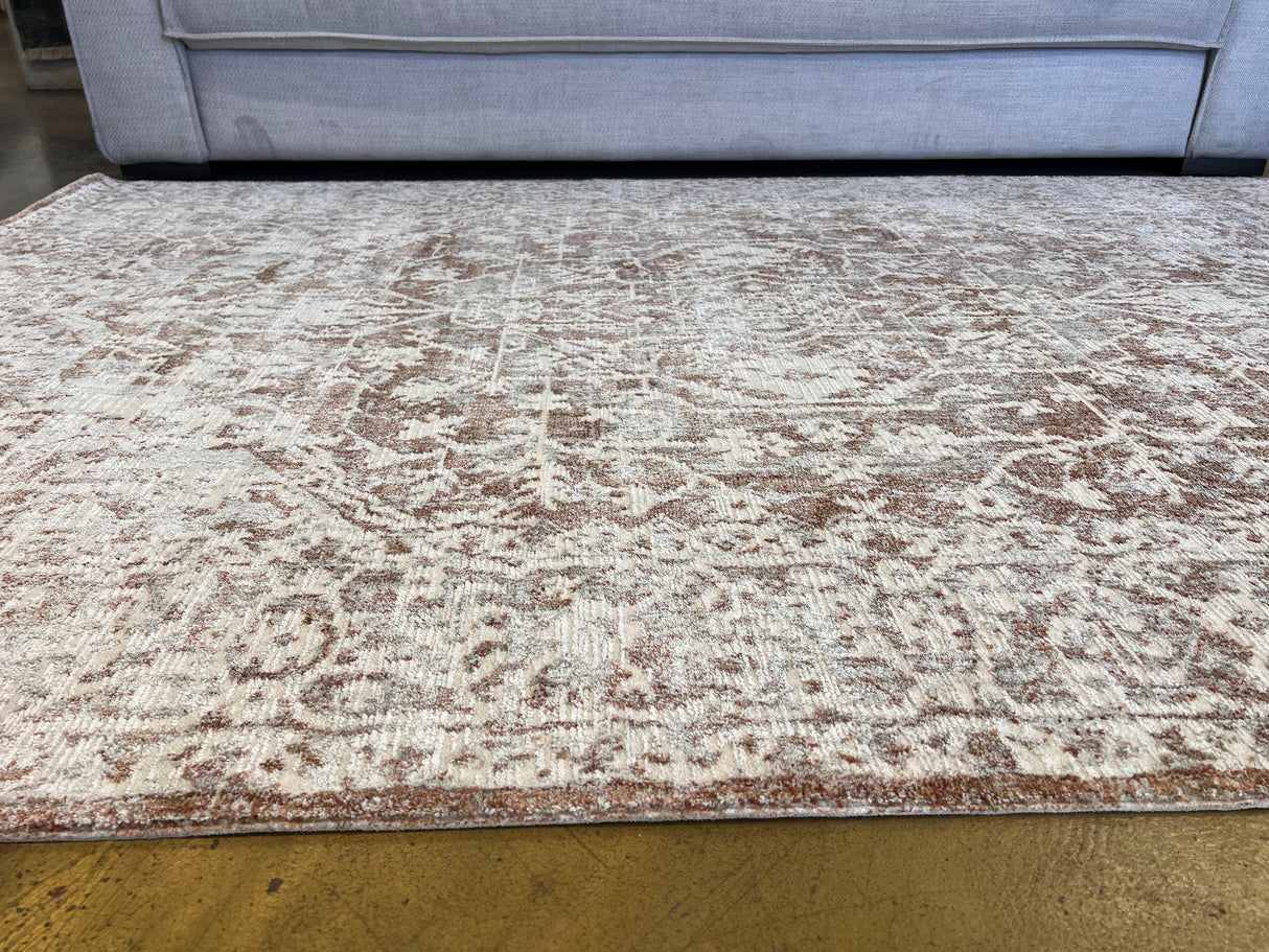KAI 300 Polyester Rug - Cream Base, Textured Brick-Toned Oriental Motif, Grey Highlights, 5' 3" X 7' 4", 7' 9" X 10' 9", 10' X 13' (1 Unit)