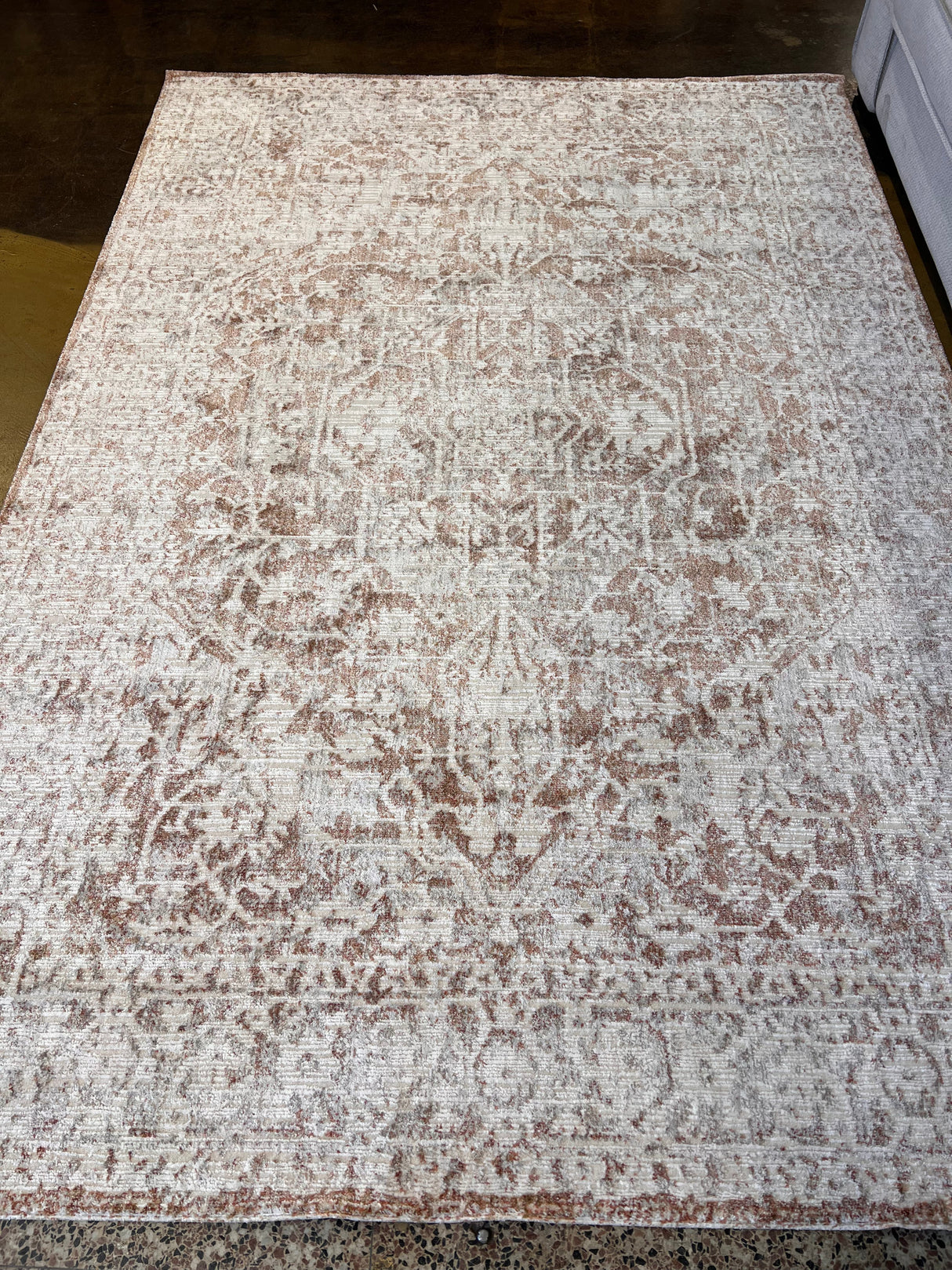 KAI 300 Polyester Rug - Cream Base, Textured Brick-Toned Oriental Motif, Grey Highlights, 5' 3" X 7' 4", 7' 9" X 10' 9", 10' X 13' (1 Unit)