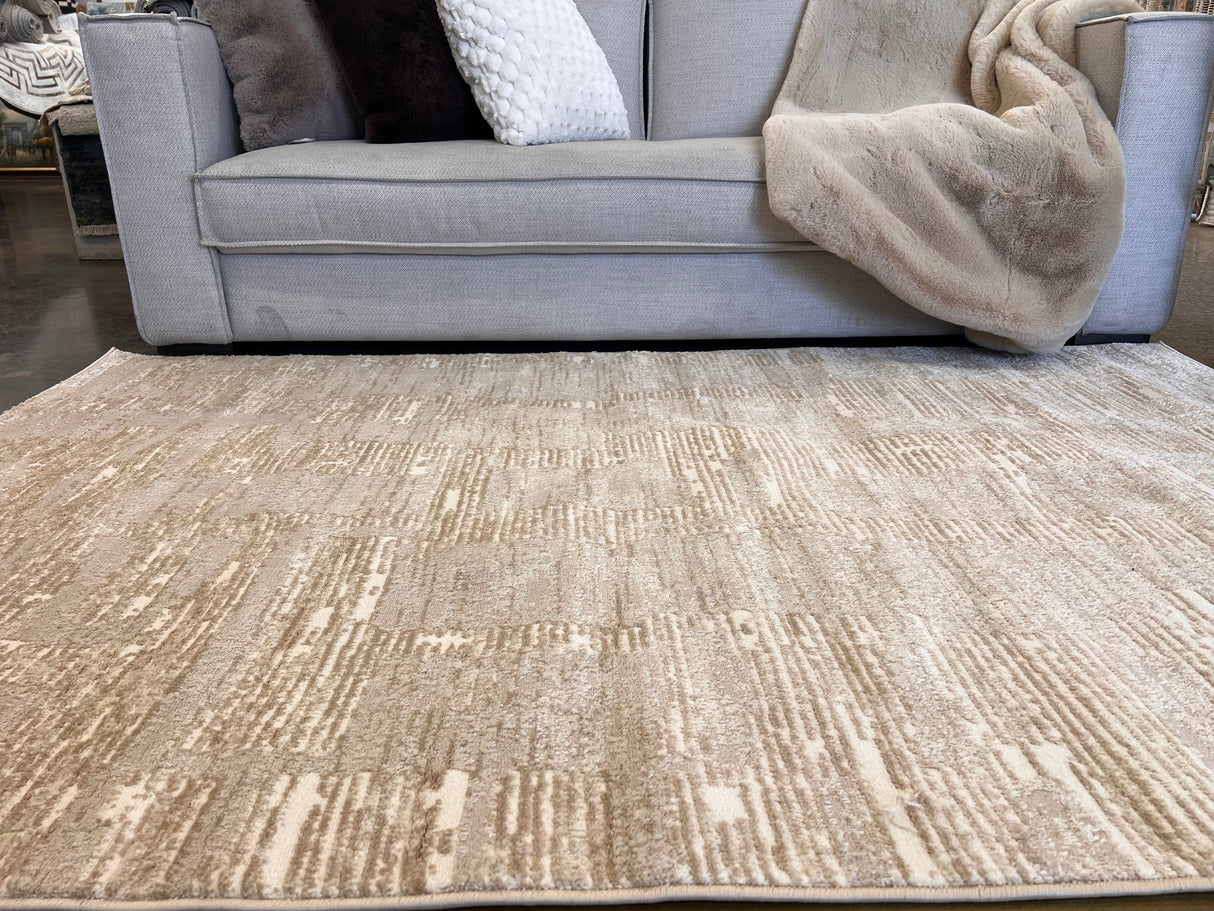 NUDE 29 Polyester Polypropylene Rug - Sandy Beige, Tone-On-Tone High-Low Mocha Soft Finish Detail (3 Sizes)