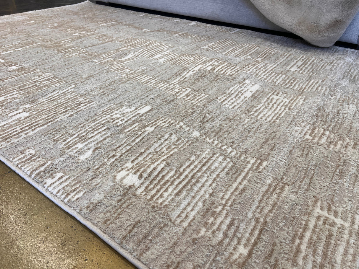 NUDE 29 Polyester Polypropylene Rug - Sandy Beige, Tone-On-Tone High-Low Mocha Soft Finish Detail (3 Sizes)