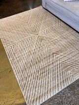 Mirage Geometrical Linear Rug - Sandy Beige, Warm Mocha Tone-On-Tone High-Low Detail, 5' 3" X 7' 4", 8' X 11", 10' X 13" (1 Unit)