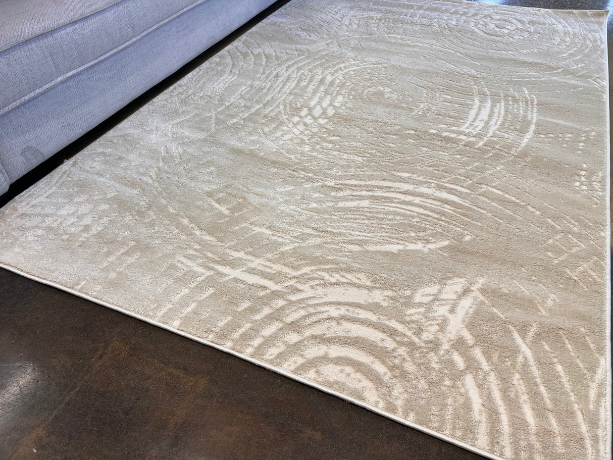 Bohemian Tone-On-Tone Creamy Beige Rug Crafted With High-Low Sandy Beige Circle Round Detail - Area Rug, Creamy Beige, High-Low Texture, 5' 3" X 7' 4", 8' X 11", 10' X 13" (1 Unit)