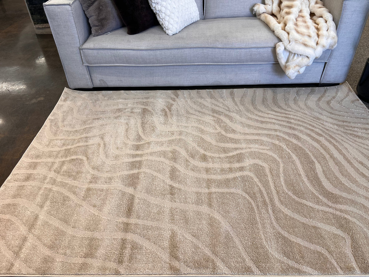 Cozy Mocha Waves Area Rug - Beige Tone-On-Tone Abstract, High-Low Texture, 5' 3" X 7' 4", 8' X 11", 10' X 13" (3 Sizes)