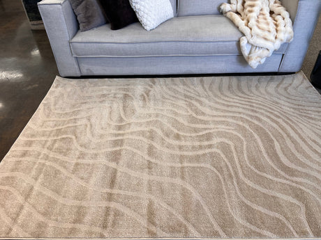 Cozy Mocha Waves Area Rug - Beige Tone-On-Tone Abstract, High-Low Texture, 5' 3" X 7' 4", 8' X 11", 10' X 13" (3 Sizes)