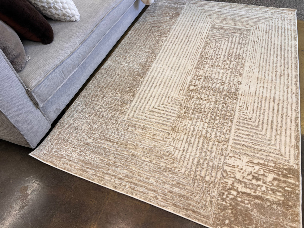 NUDE 21 Polyester Fabric - Geometric Linear Crème Beige, Warm Mocha Tone-On-Tone High-Low Texture, 5' 3" X 7' 4", 8' X 11", 10' X 13" (1 Unit)