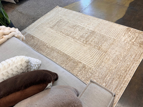 NUDE 21 Polyester Fabric - Geometric Linear Crème Beige, Warm Mocha Tone-On-Tone High-Low Texture, 5' 3" X 7' 4", 8' X 11", 10' X 13" (1 Unit)