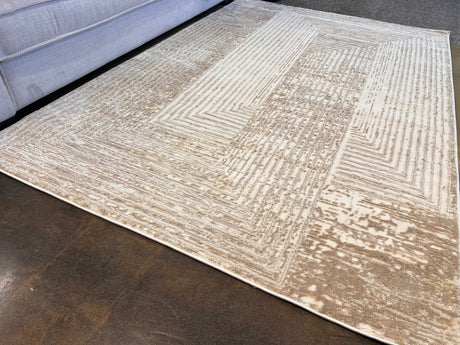 NUDE 21 Polyester Fabric - Geometric Linear Crème Beige, Warm Mocha Tone-On-Tone High-Low Texture, 5' 3" X 7' 4", 8' X 11", 10' X 13" (1 Unit)