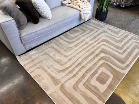 Tone-On-Tone Mocha Geo Area Rug - Warm Beige, Modern High-Low Texture, 5' 3" X 7' 4", 8' X 11', 10' X 13' (1 Rug)
